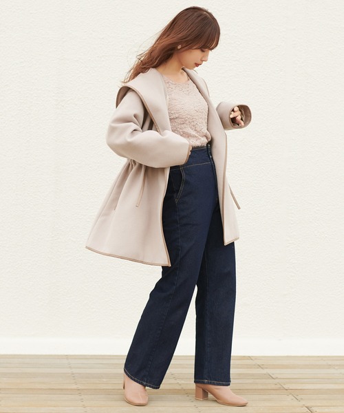 one after another NICE CLAUP（ワンアフターアナザーナイスクラップ）の「パイピングレディコート（その他アウター・レディース・モカ/ブラウン/アイボリー・FREE）」の9枚目の写真