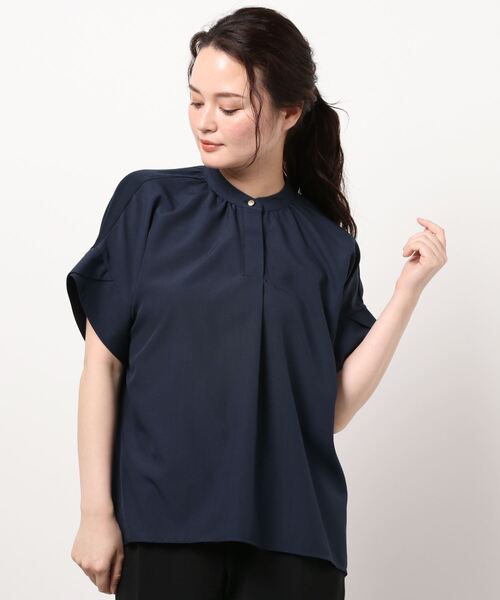 INTERPLANET（インタープラネット）の「麻調合繊前後異素材切替シャツ（シャツ/ブラウス・レディース・ベージュ/ネイビー/サックスブルー・FREE）」の3枚目の写真