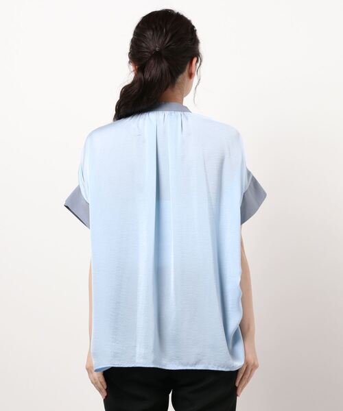 INTERPLANET（インタープラネット）の「麻調合繊前後異素材切替シャツ（シャツ/ブラウス・レディース・ベージュ/ネイビー/サックスブルー・FREE）」の6枚目の写真