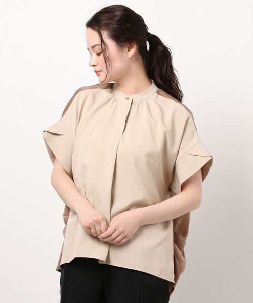 INTERPLANET（インタープラネット）の「麻調合繊前後異素材切替シャツ（シャツ/ブラウス・レディース・ベージュ/ネイビー/サックスブルー・FREE）」の14枚目の写真