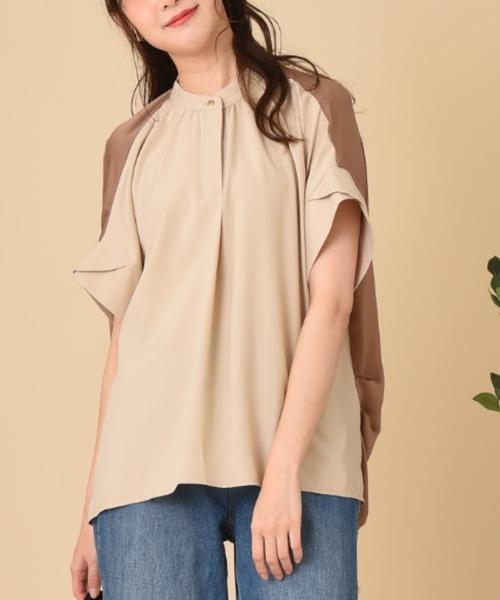 INTERPLANET（インタープラネット）の「麻調合繊前後異素材切替シャツ（シャツ/ブラウス・レディース・ベージュ/ネイビー/サックスブルー・FREE）」の8枚目の写真