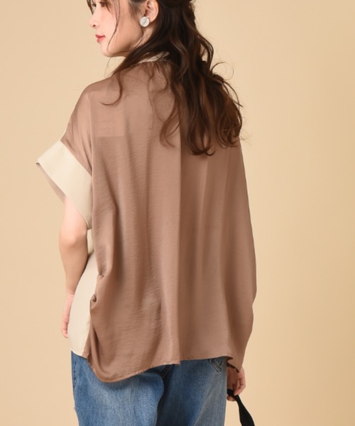 INTERPLANET（インタープラネット）の「麻調合繊前後異素材切替シャツ（シャツ/ブラウス・レディース・ベージュ/ネイビー/サックスブルー・FREE）」の9枚目の写真