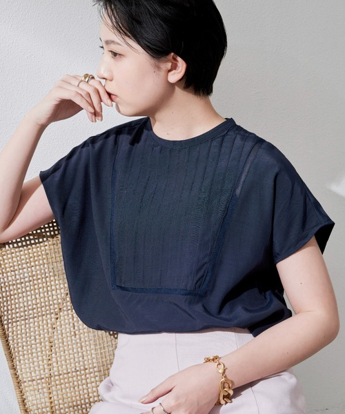 Aunt Marie's（アントマリーズ）の「ピンタックメッシュレースフレンチスリーブブラウス（シャツ/ブラウス・レディース・ホワイト/ブラック/ネイビー・FREE）」の3枚目の写真