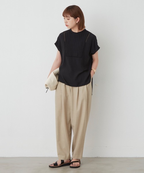 Aunt Marie's（アントマリーズ）の「ピンタックメッシュレースフレンチスリーブブラウス（シャツ/ブラウス・レディース・ホワイト/ブラック/ネイビー・FREE）」の8枚目の写真