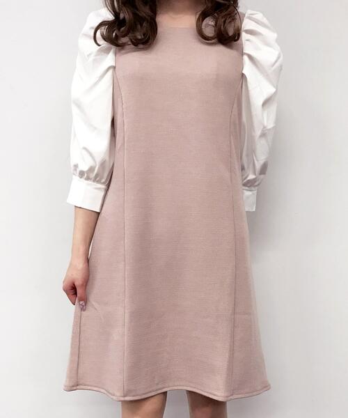 INGNI(イング)の「袖異素材ワンピース(ワンピース・レディース・ブラック/ベージュ/ピンクベージュ・M)」の1枚目の写真