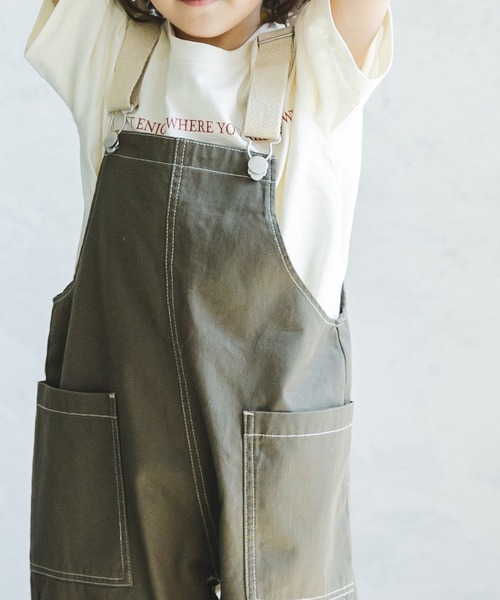 pairmanon（ペアマノン）の「【ママとおそろい】デニムツイルサロペット（サロペット/オーバーオール・キッズ・カーキ/サックスブルー/インディゴブルー/アイボリー/グレイッシュベージュ/ライトブルー/ブルー/ラベンダー・90/100/110/120/130/140/150）」の17枚目の写真