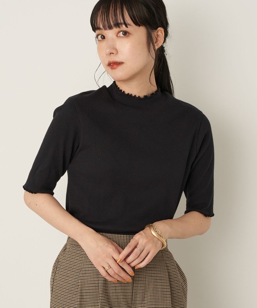 earth music&ecology（アースミュージックアンドエコロジー）の「ハイネックメローリブプルオーバー(半袖) ＊（Tシャツ/カットソー・レディース・ブラック/ピンクベージュ/ネイビー/モカ/アイボリー/ミント・M/S）」の3枚目の写真