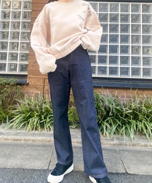 ハイウエストストレッチデニムセミワイドパンツ