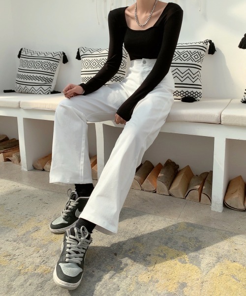 ABITOKYO(アビトーキョー)の「ハイウエストストレッチデニムセミワイドパンツ(デニムパンツ・レディース・ホワイト/ブラック/チャコールグレー/ベージュ/ブルー/ライトブルー/インディゴブルー/パープル/ピンク/ミント/グレー/ダークグリーン/ブラウン/キャメル・S/M/L)」の21枚目の写真