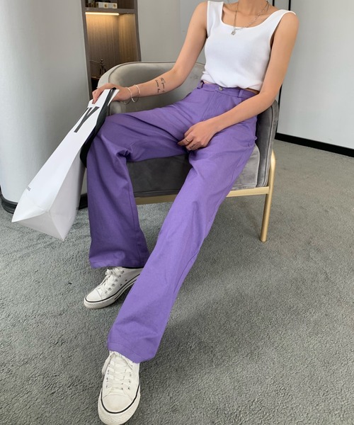 ABITOKYO(アビトーキョー)の「ハイウエストストレッチデニムセミワイドパンツ(デニムパンツ・レディース・ホワイト/ブラック/チャコールグレー/ベージュ/ブルー/ライトブルー/インディゴブルー/パープル/ピンク/ミント/グレー/ダークグリーン/ブラウン/キャメル・S/M/L)」の16枚目の写真