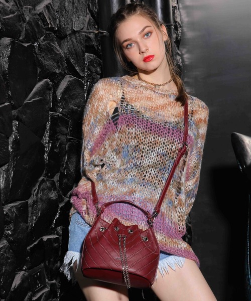 jouetie(ジュエティ)の「【jouetie/ジュエティ】 マイクロスタッズ ミニ巾着バッグ(ショルダーバッグ・レディース・ワイン/シルバー/ラベンダー/ゴールド/ダークグリーン/ネイビー/ブラック/アイボリー/ベージュ系その他・FREE)」の7枚目の写真