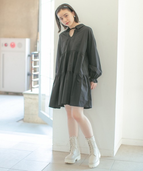 repipi armario（レピピ アルマリオ）の「キャンディースリーブティアードワンピース（ワンピース・キッズ・ライトベージュ/ダークブラウン/ブラック・SMALL/MEDIUM/LARGE）」の6枚目の写真