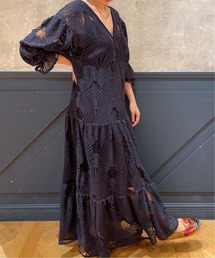 IENA LA BOUCLE リーフ柄レースティアードドレス◆