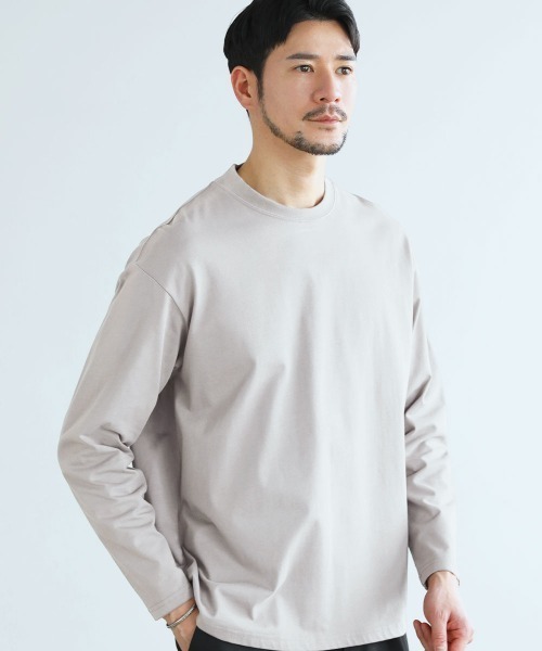 SPU（スプ）の「抗菌防臭シルケット風天竺長袖カットソー（Tシャツ/カットソー・メンズ・ホワイト/ブラック/アッシュブラウン/グレー・M/XL/L）」の5枚目の写真