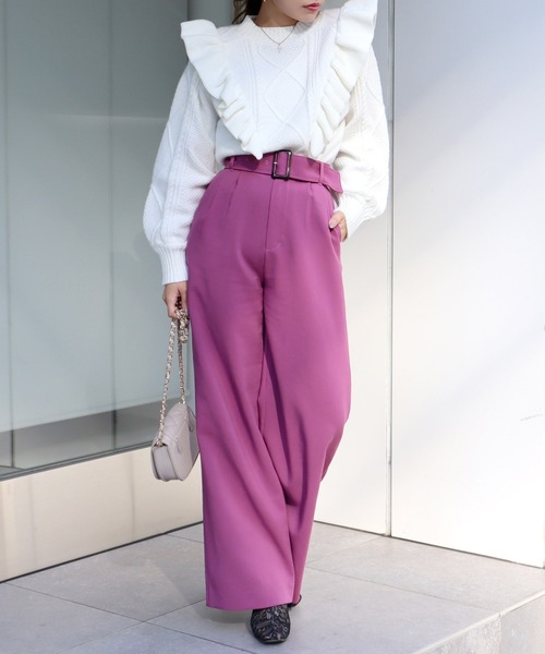 ROYAL PARTY(ロイヤルパーティー)の「タックワイドパンツ(その他パンツ・レディース・ベージュ/ピンク/ブラック/チェック・FREE)」の1枚目の写真