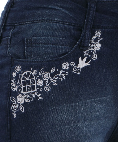 日本製00s美品 エィス（Ä） ライトオンス バギー サルエルデニムパンツ 刺繍 00s Archive ストライプ ウォッシュ 刺繍 極太 デニム バギー