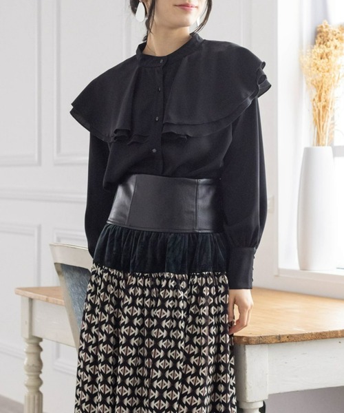 clear（クリア）の「ラッフルカラーブラウス≪2021AW新作≫（シャツ/ブラウス・レディース・ブラック/オフホワイト/オレンジ・F）」の3枚目の写真