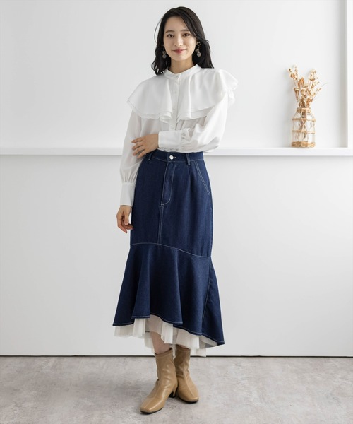 clear（クリア）の「ラッフルカラーブラウス≪2021AW新作≫（シャツ/ブラウス・レディース・ブラック/オフホワイト/オレンジ・F）」の22枚目の写真