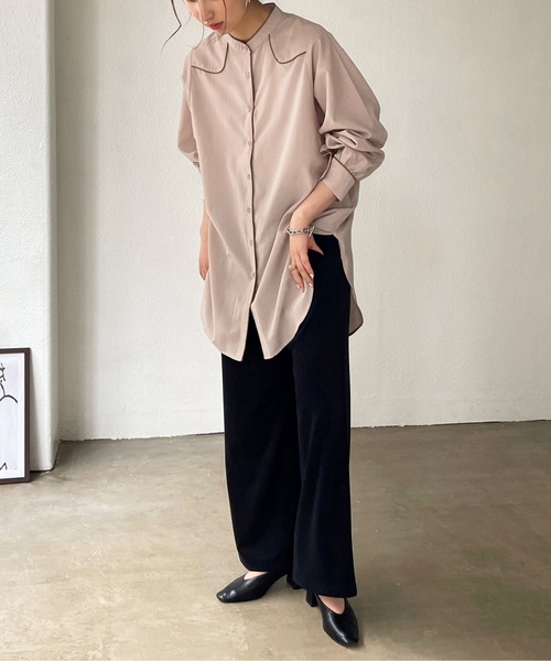 Shelly island(シェリーアイランド)の「シアーパイピングシャツ(シャツ/ブラウス・レディース・パープル/ベージュ/ブラック・FREE)」の1枚目の写真