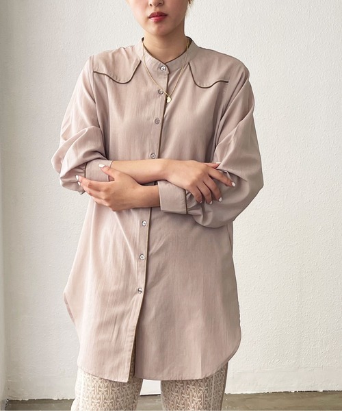 Shelly island(シェリーアイランド)の「シアーパイピングシャツ(シャツ/ブラウス・レディース・パープル/ベージュ/ブラック・FREE)」の14枚目の写真