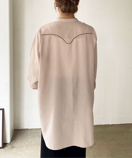 Shelly island(シェリーアイランド)の「シアーパイピングシャツ(シャツ/ブラウス・レディース・パープル/ベージュ/ブラック・FREE)」の9枚目の写真