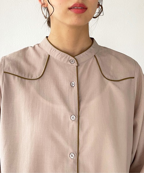 Shelly island(シェリーアイランド)の「シアーパイピングシャツ(シャツ/ブラウス・レディース・パープル/ベージュ/ブラック・FREE)」の10枚目の写真