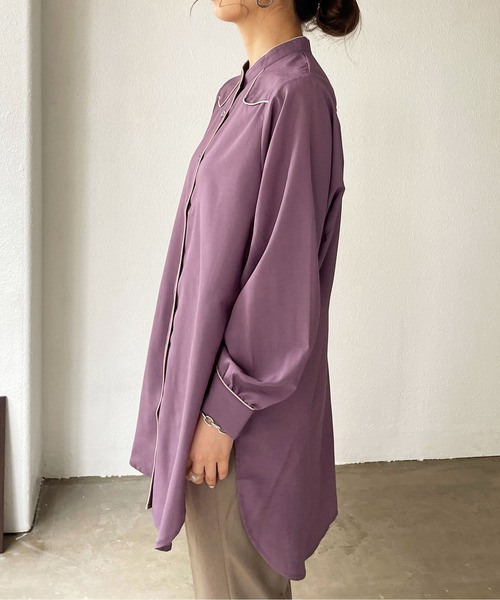 Shelly island(シェリーアイランド)の「シアーパイピングシャツ(シャツ/ブラウス・レディース・パープル/ベージュ/ブラック・FREE)」の8枚目の写真