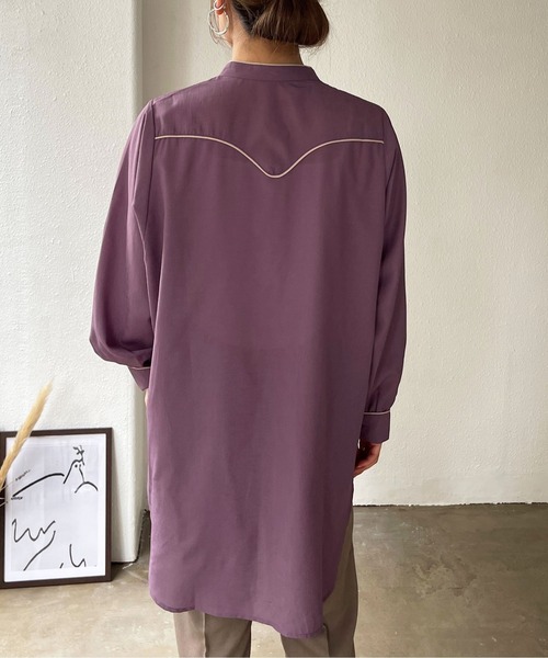 Shelly island(シェリーアイランド)の「シアーパイピングシャツ(シャツ/ブラウス・レディース・パープル/ベージュ/ブラック・FREE)」の12枚目の写真