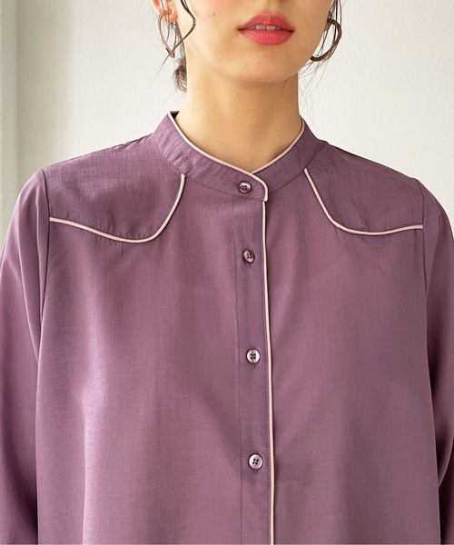 Shelly island(シェリーアイランド)の「シアーパイピングシャツ(シャツ/ブラウス・レディース・パープル/ベージュ/ブラック・FREE)」の7枚目の写真