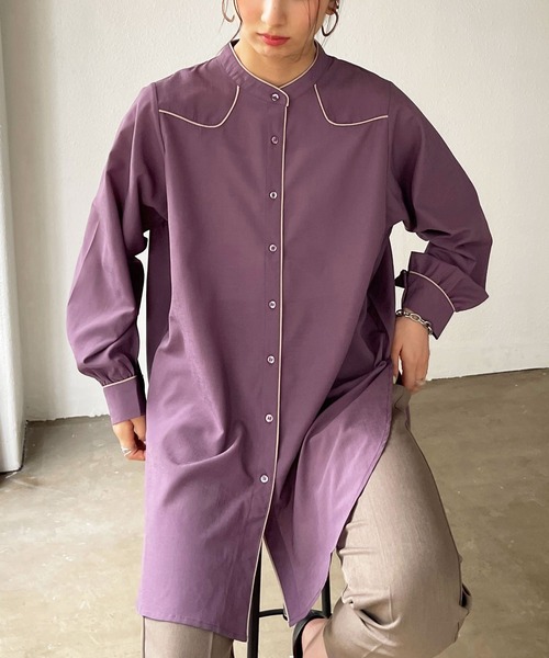 Shelly island(シェリーアイランド)の「シアーパイピングシャツ(シャツ/ブラウス・レディース・パープル/ベージュ/ブラック・FREE)」の17枚目の写真