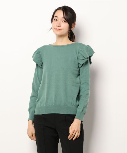 COLONY 2139（コロニートゥーワンスリーナイン）の「【WEB・一部店舗限定】リサイクルポリPBTニット(ラッフルプルオーバー)（ニット/セーター・レディース・ブラック/グリーン/アイボリー・FREE）」の9枚目の写真