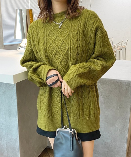 apres jour（アプレジュール）の「チュニックケーブルニット【ZOZOTOWN限定アイテム】（ニット/セーター・レディース・モカ/グリーン系その他/ブラック/アイボリー・X-LARGE/フリー）」の4枚目の写真