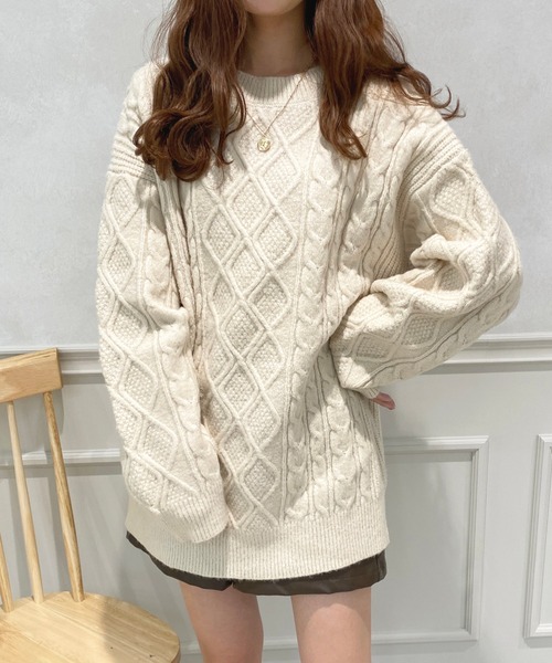 apres jour（アプレジュール）の「チュニックケーブルニット【ZOZOTOWN限定アイテム】（ニット/セーター・レディース・モカ/グリーン系その他/ブラック/アイボリー・X-LARGE/フリー）」の2枚目の写真