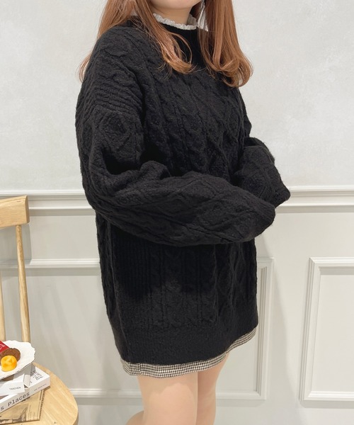 apres jour（アプレジュール）の「チュニックケーブルニット【ZOZOTOWN限定アイテム】（ニット/セーター・レディース・モカ/グリーン系その他/ブラック/アイボリー・X-LARGE/フリー）」の15枚目の写真