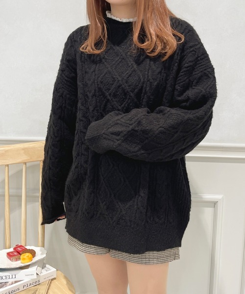 apres jour（アプレジュール）の「チュニックケーブルニット【ZOZOTOWN限定アイテム】（ニット/セーター・レディース・モカ/グリーン系その他/ブラック/アイボリー・X-LARGE/フリー）」の13枚目の写真