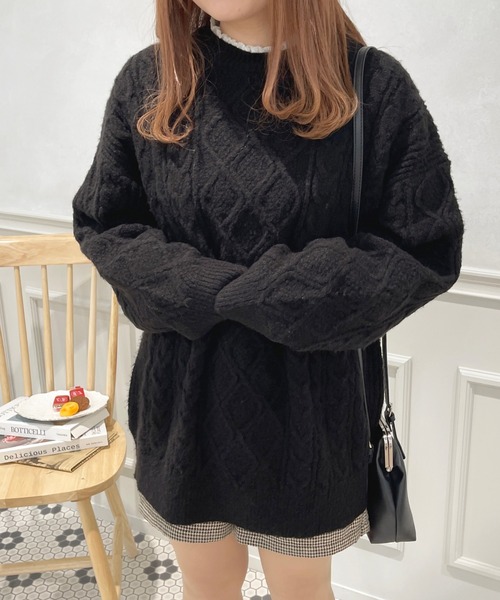 apres jour（アプレジュール）の「チュニックケーブルニット【ZOZOTOWN限定アイテム】（ニット/セーター・レディース・モカ/グリーン系その他/ブラック/アイボリー・X-LARGE/フリー）」の12枚目の写真