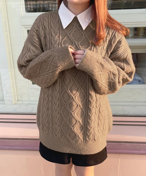 apres jour（アプレジュール）の「チュニックケーブルニット【ZOZOTOWN限定アイテム】（ニット/セーター・レディース・モカ/グリーン系その他/ブラック/アイボリー・X-LARGE/フリー）」の20枚目の写真