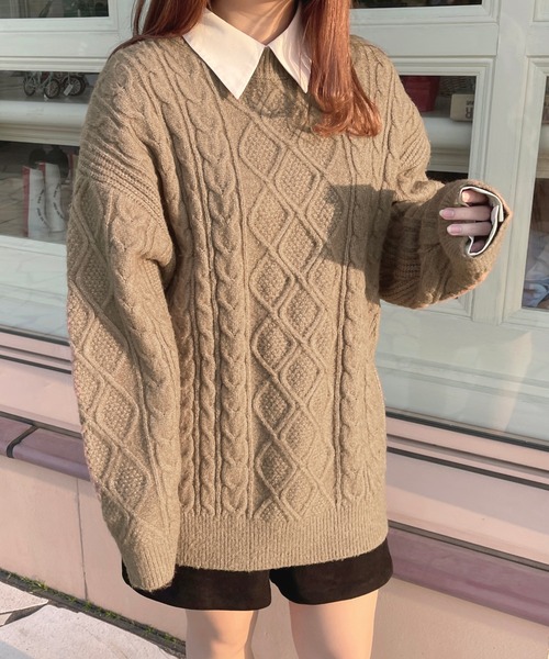 apres jour（アプレジュール）の「チュニックケーブルニット【ZOZOTOWN限定アイテム】（ニット/セーター・レディース・モカ/グリーン系その他/ブラック/アイボリー・X-LARGE/フリー）」の21枚目の写真