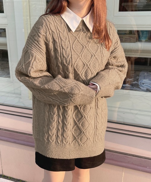 apres jour（アプレジュール）の「チュニックケーブルニット【ZOZOTOWN限定アイテム】（ニット/セーター・レディース・モカ/グリーン系その他/ブラック/アイボリー・X-LARGE/フリー）」の22枚目の写真