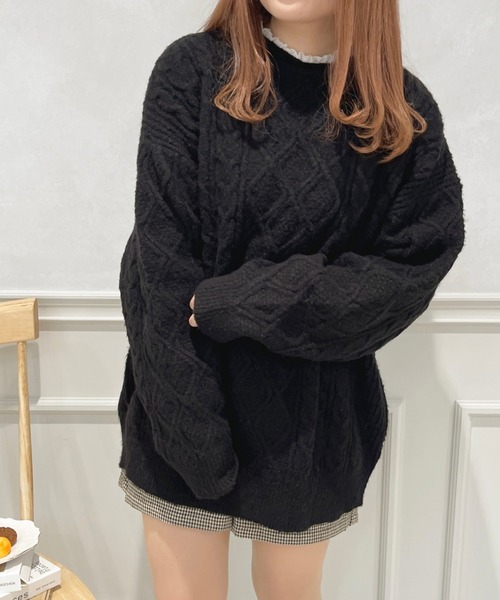 apres jour（アプレジュール）の「チュニックケーブルニット【ZOZOTOWN限定アイテム】（ニット/セーター・レディース・モカ/グリーン系その他/ブラック/アイボリー・X-LARGE/フリー）」の14枚目の写真