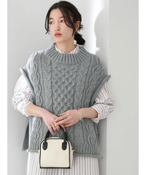 earth music&ecology（アースミュージックアンドエコロジー）の「ケーブルベスト＊（ベスト・レディース・ベージュ/杢グレー・FREE）」の3枚目の写真