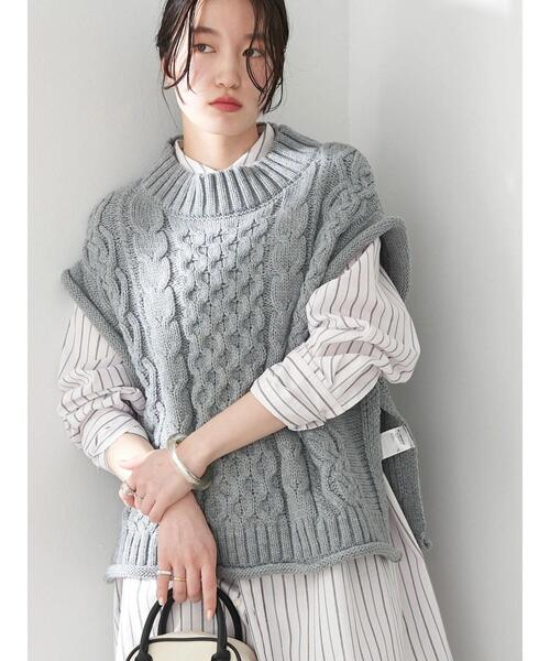 earth music&ecology（アースミュージックアンドエコロジー）の「ケーブルベスト＊（ベスト・レディース・ベージュ/杢グレー・FREE）」の7枚目の写真