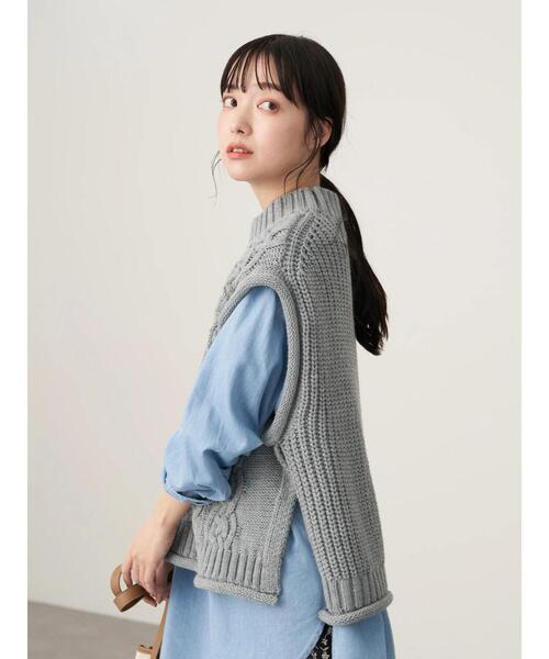 earth music&ecology（アースミュージックアンドエコロジー）の「ケーブルベスト＊（ベスト・レディース・ベージュ/杢グレー・FREE）」の9枚目の写真