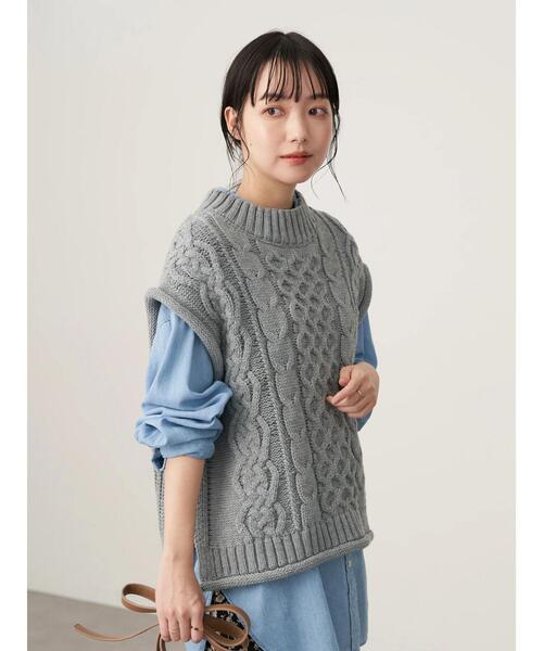 earth music&ecology（アースミュージックアンドエコロジー）の「ケーブルベスト＊（ベスト・レディース・ベージュ/杢グレー・FREE）」の10枚目の写真