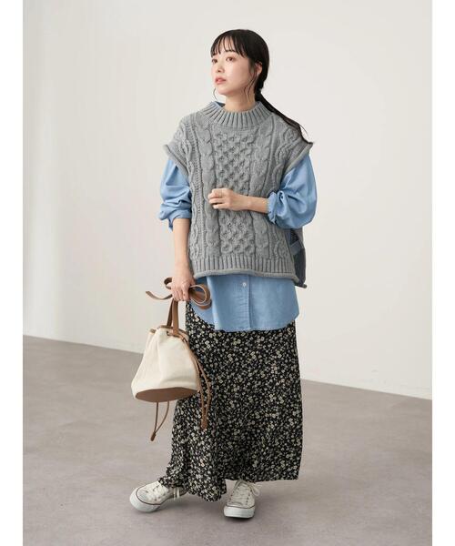 earth music&ecology（アースミュージックアンドエコロジー）の「ケーブルベスト＊（ベスト・レディース・ベージュ/杢グレー・FREE）」の12枚目の写真