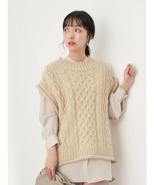 earth music&ecology（アースミュージックアンドエコロジー）の「ケーブルベスト＊（ベスト・レディース・ベージュ/杢グレー・FREE）」の16枚目の写真