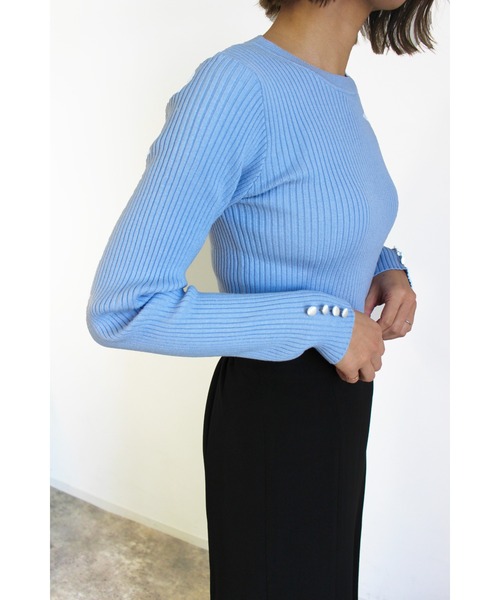 MLI'A（エムリア）の「袖ボタンニット（ニット/セーター・レディース・オフホワイト/ブラック/ライトグリーン/サックスブルー/イエロー/ピンク・M）」の13枚目の写真