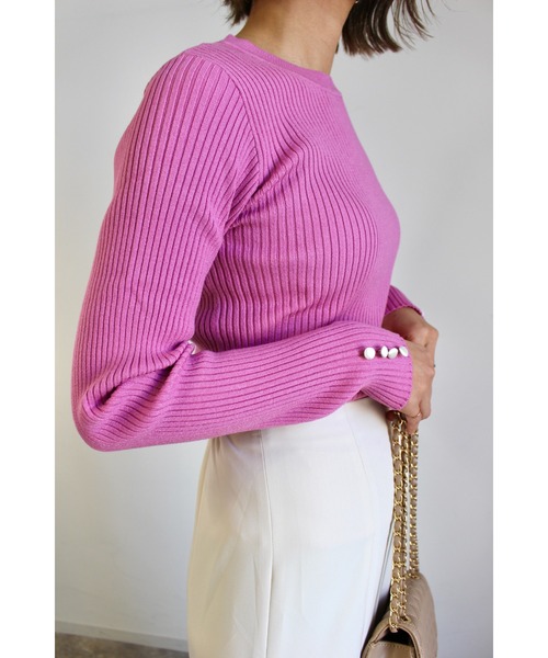 MLI'A（エムリア）の「袖ボタンニット（ニット/セーター・レディース・オフホワイト/ブラック/ライトグリーン/サックスブルー/イエロー/ピンク・M）」の10枚目の写真