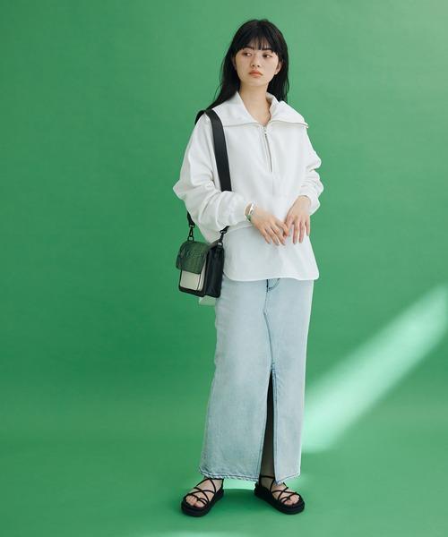 ADAM ET ROPE'(アダムエロペ)の「ZIPレイヤードスウェット(スウェット・レディース・ネイビー/オレンジ/ホワイト・FREE)」の7枚目の写真