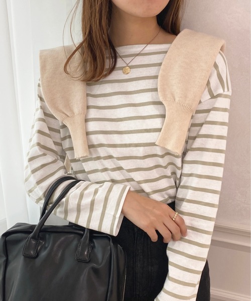 apres jour(アプレジュール)の「ボーダーカットトップス【ZOZOTOWN限定アイテム】(Tシャツ/カットソー・レディース・ピンク/グリーン系その他/オフホワイト/ブルー系その他・X-LARGE/フリー)」の2枚目の写真